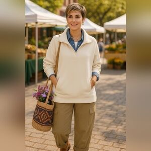 Slouchy Casual 3XL Knit Ivory Oversized Cotton Minimalist Pullover Pockets New